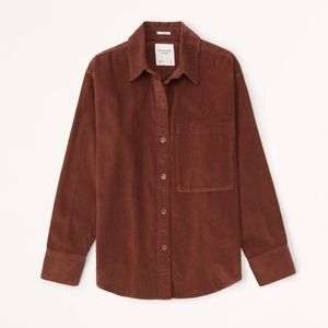 Abercrombie Oversized Corduroy Shirt Jacket in Rust